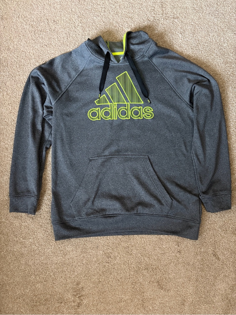 adidas Charcoal Gray Hoodie with Neon Yellow Logo